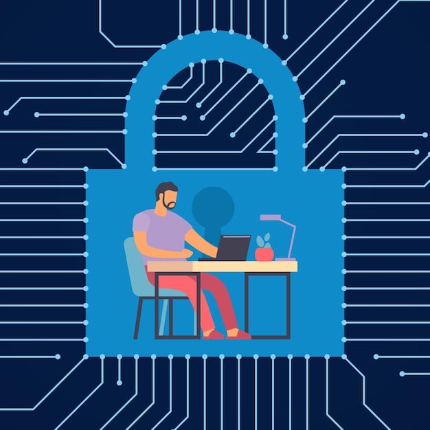 An illustration depicting a person using a computer with a lock icon on the screen, surrounded by code, emphasizing individual control over personal data.