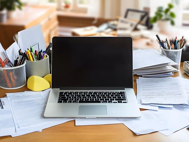 A well-organized desk setup with a laptop displaying an unemployment benefits application form, a pen, and a notepad. The scene suggests preparation and a focused effort to complete the application accurately.
