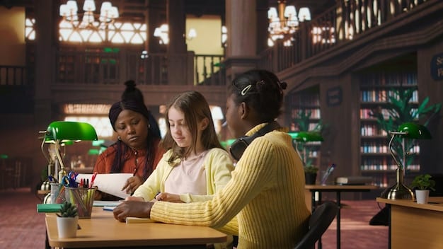 A diverse group of students studying together in a library, representing the target audience who would benefit from student loan forgiveness programs.