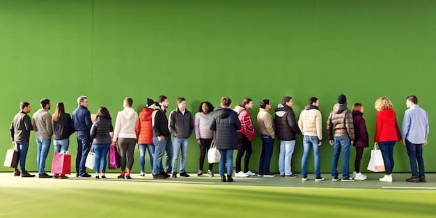 A diverse group of people standing in line at a polling station, representing the various demographics of the US population.