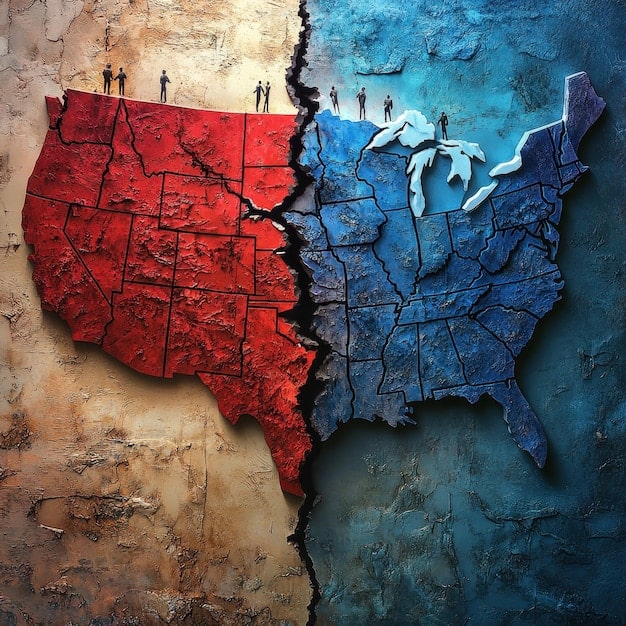 A split image showing one side with a close-up of a ballot being cast and the other side with a map of the United States highlighting states with new or revised voting laws.