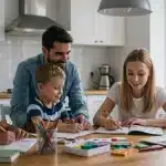 The 2025 Guide to Homeschooling Regulations and Resources Family homeschooling at a kitchen table with books and laptop