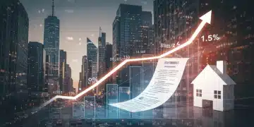 Graph showing 1.5% interest rate increase affecting a house and mortgage, representing 2026 Federal Reserve policy impact.