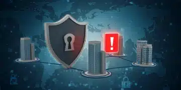 Cybersecurity shield protecting US businesses from digital threat