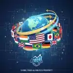 Global trade growth with US flag and rising export charts