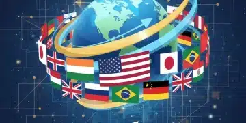 Global trade growth with US flag and rising export charts