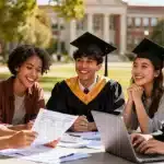 Students reviewing student loan forgiveness documents on a laptop