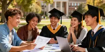 Students reviewing student loan forgiveness documents on a laptop