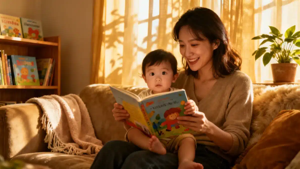 Mother reading to child, emphasizing family engagement in education