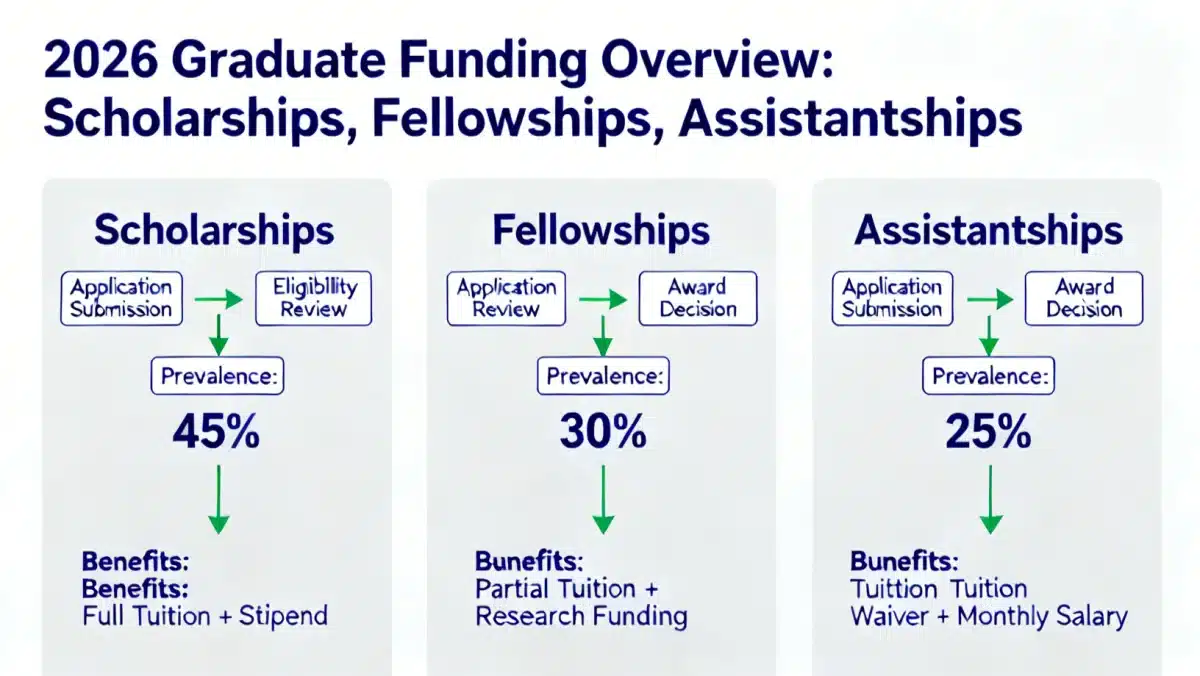 Infographic detailing graduate funding types and benefits