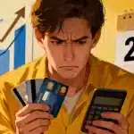 Stressed individual managing credit card debt in 2026 with high interest rates