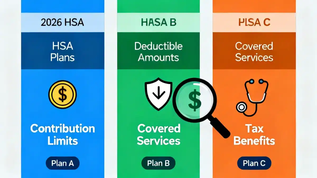 Infographic comparing key features of different 2026 HSA plans.