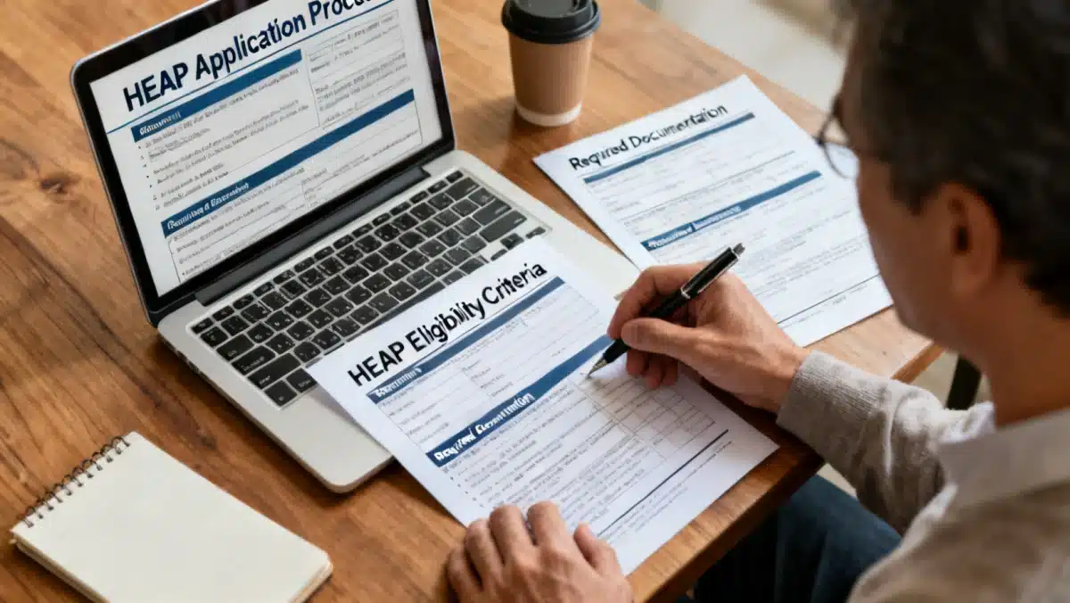 Person filling out HEAP application forms