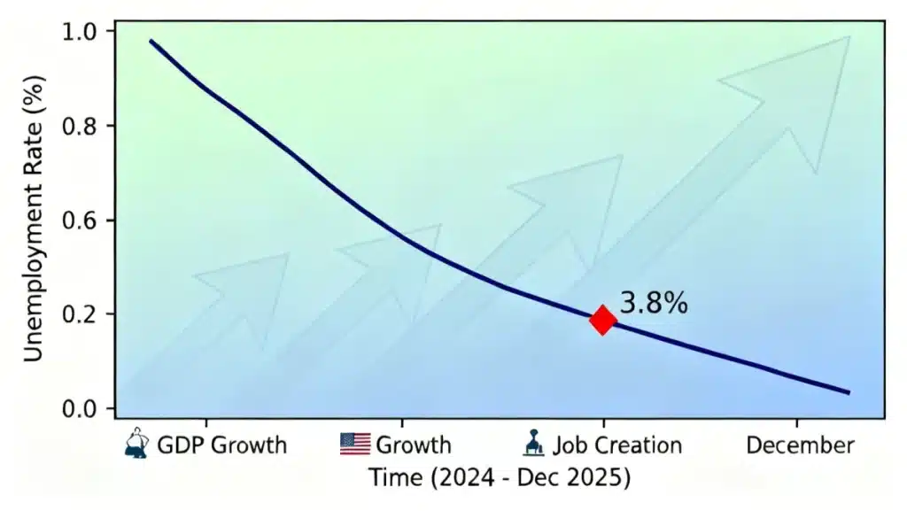 US Unemployment Rate Drops to 3.8% in December 2025