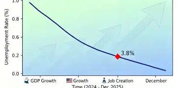 Graph showing falling US unemployment rate to 3.8% in December 2025