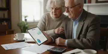 Senior couple reviewing 2026 Medicare premium adjustments on a tablet