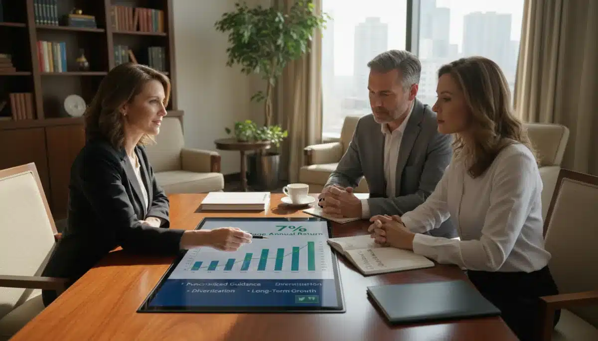 Financial advisor discusses investment strategies with couple