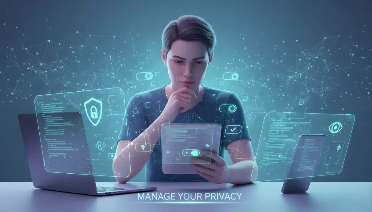 Individual managing personal data across devices