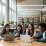 Navigating 2026 FAFSA Changes: Maximize Your Financial Aid Students successfully applying for financial aid with laptops and books in a modern library.