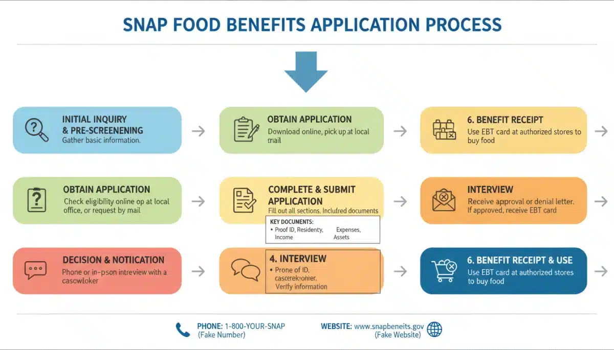 Infographic detailing SNAP application steps and requirements