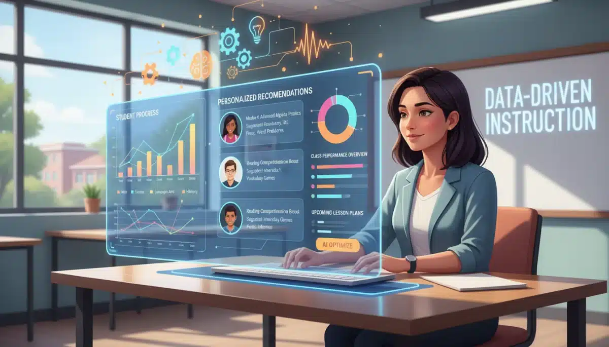 Teacher using AI dashboard for personalized student learning