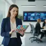 Micro-Credentialing 2026: Rapid Skills for Career Advancement Professional woman with micro-credential badges on tablet