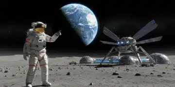 Astronaut on Moon with Earth in background, symbolizing future lunar missions.